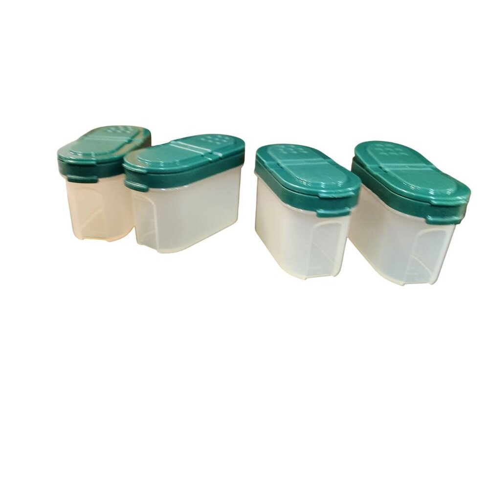 Tupperware Modular Mates Oval Mini Containers With Green Hinged Lids set of 4